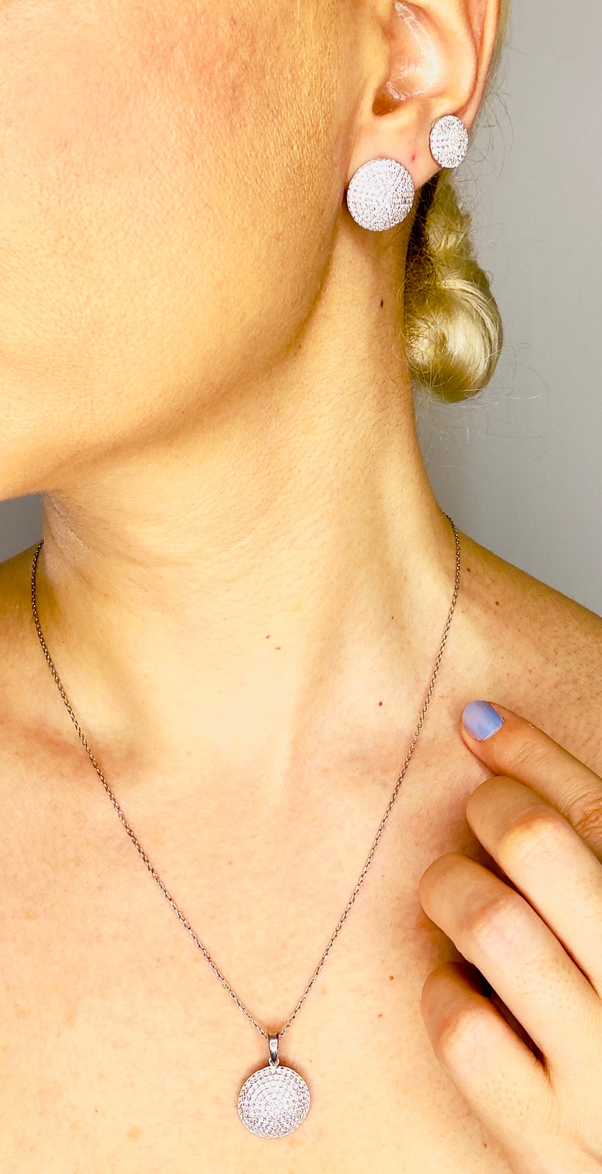 Dolunay Zirkon Taşlı Kolye Küpe Gümüş Set