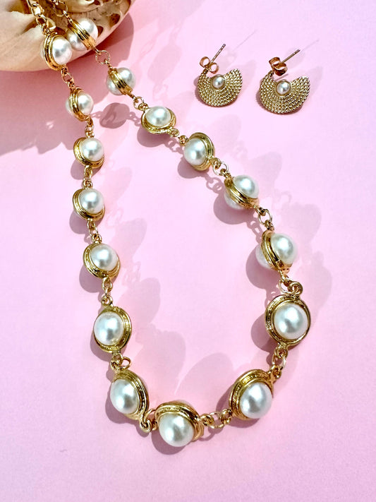 İnci Küpe Kolye Set