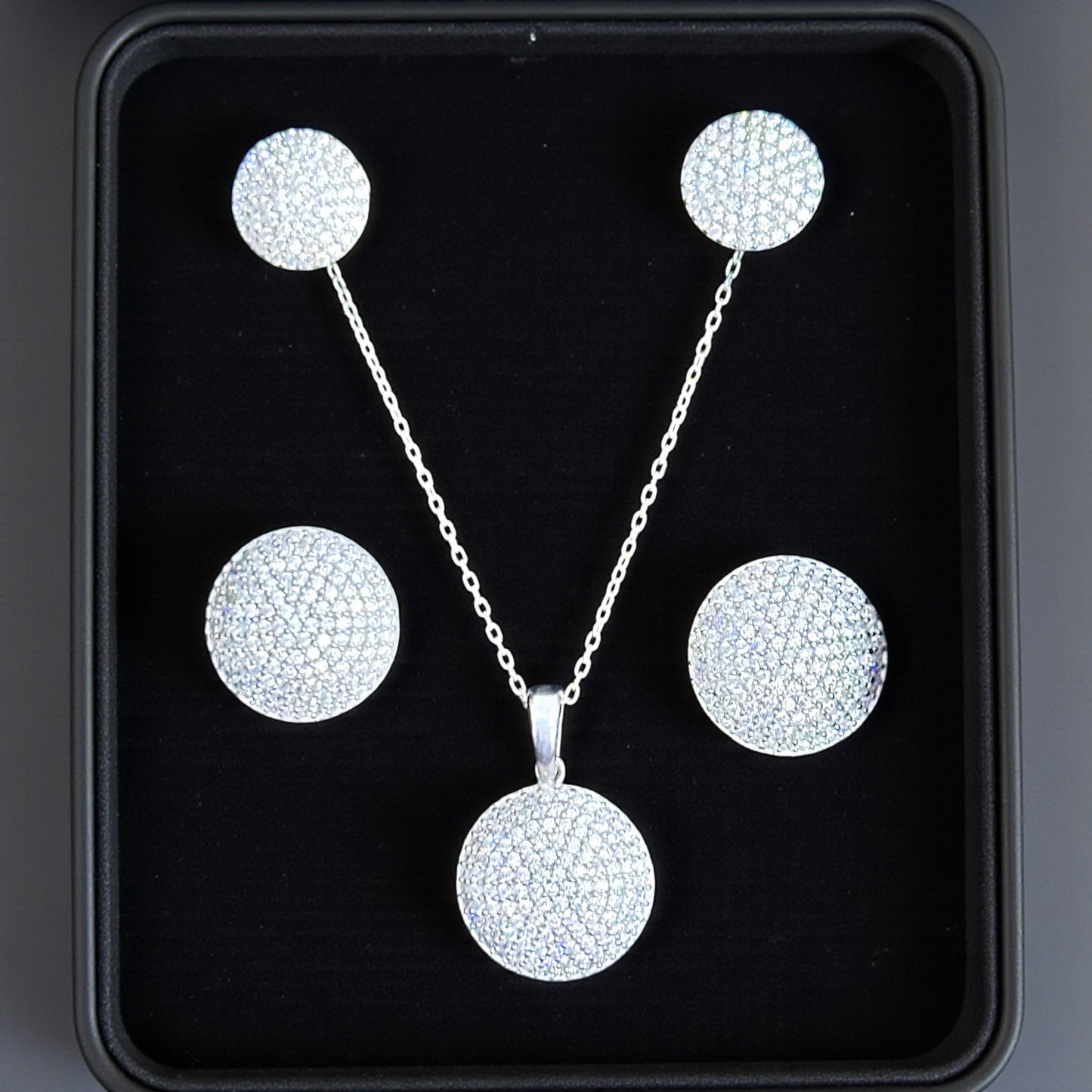 Dolunay Zirkon Taşlı Kolye Küpe Gümüş Set