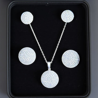 Dolunay Zirkon Taşlı Kolye Küpe Gümüş Set