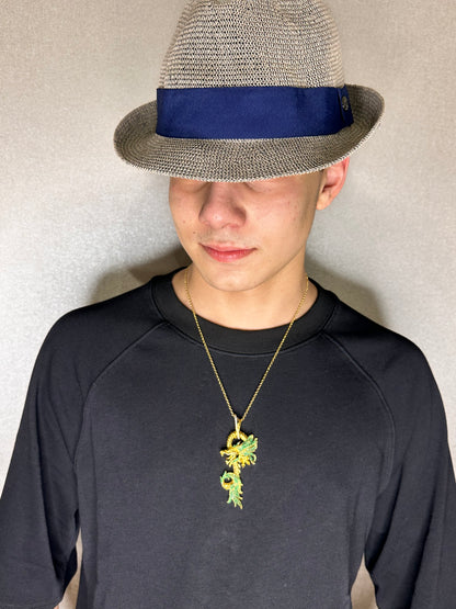 Yeşil Taşlı Gold Dragon Kolye