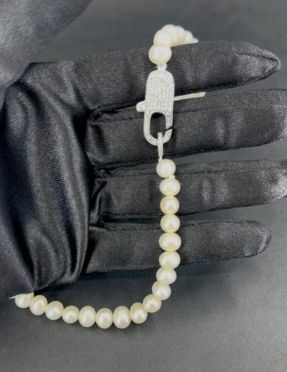 Natural Pearl Necklace with Sterling Silver Moissanite Clasp