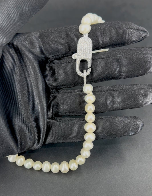 Sterling Silver Lock Design Natural Pearl Necklace with Zircon Stone Natural Pearl Bracelet