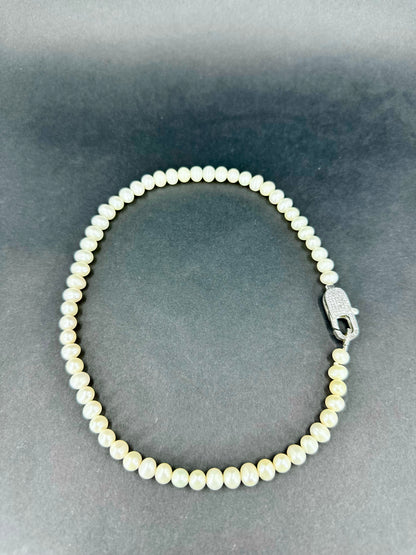 Natural Pearl Necklace with Sterling Silver Moissanite Clasp