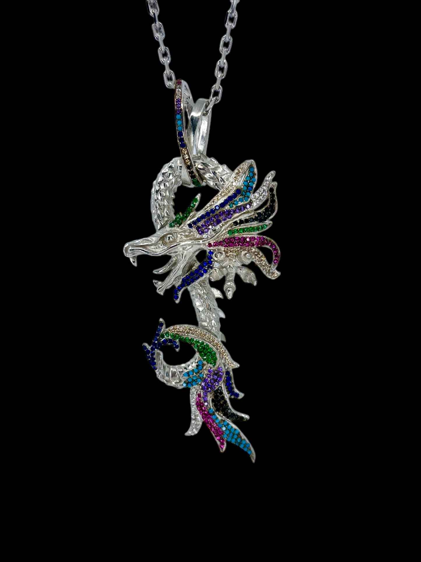 Rainbow Silver Dragon Necklace