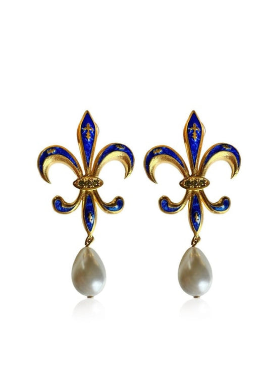 Dark Blue Fleur-De-Lis Earrings