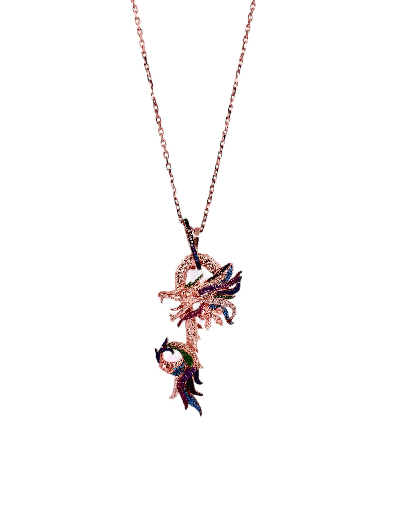 Rainbow Rose Dragon Necklace