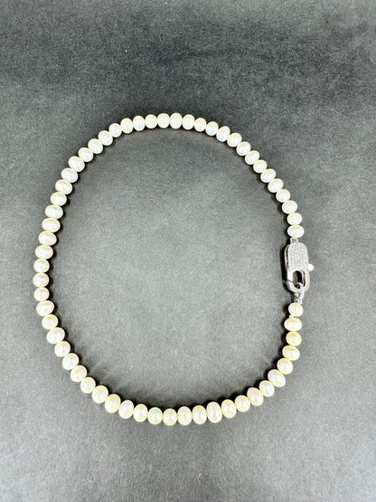 Natural Pearl Necklace with Sterling Silver Moissanite Clasp