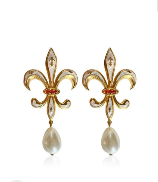 White Fleur-De-Lis Earrings