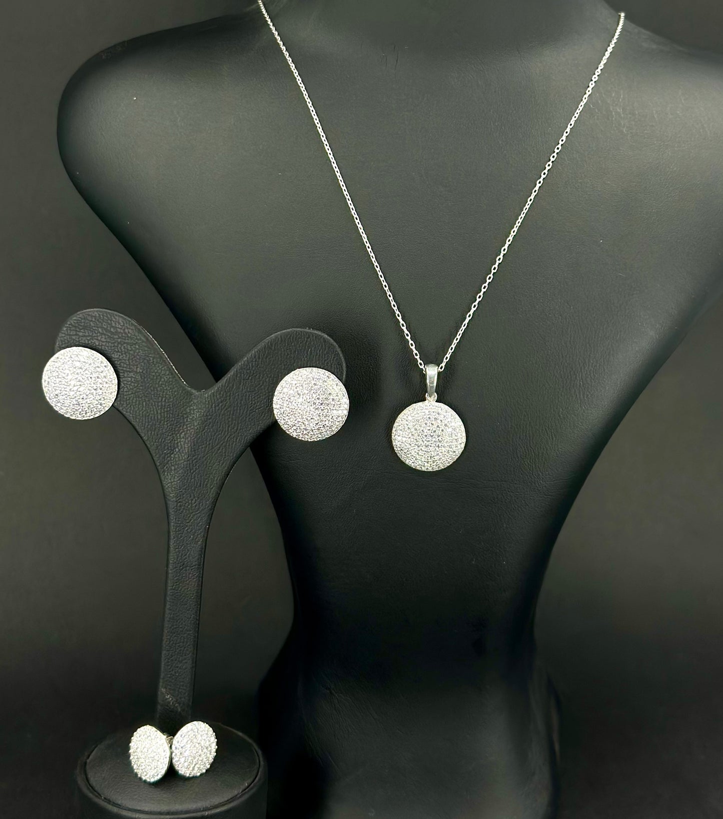 Dolunay Zirkon Taşlı Kolye Küpe Gümüş Set