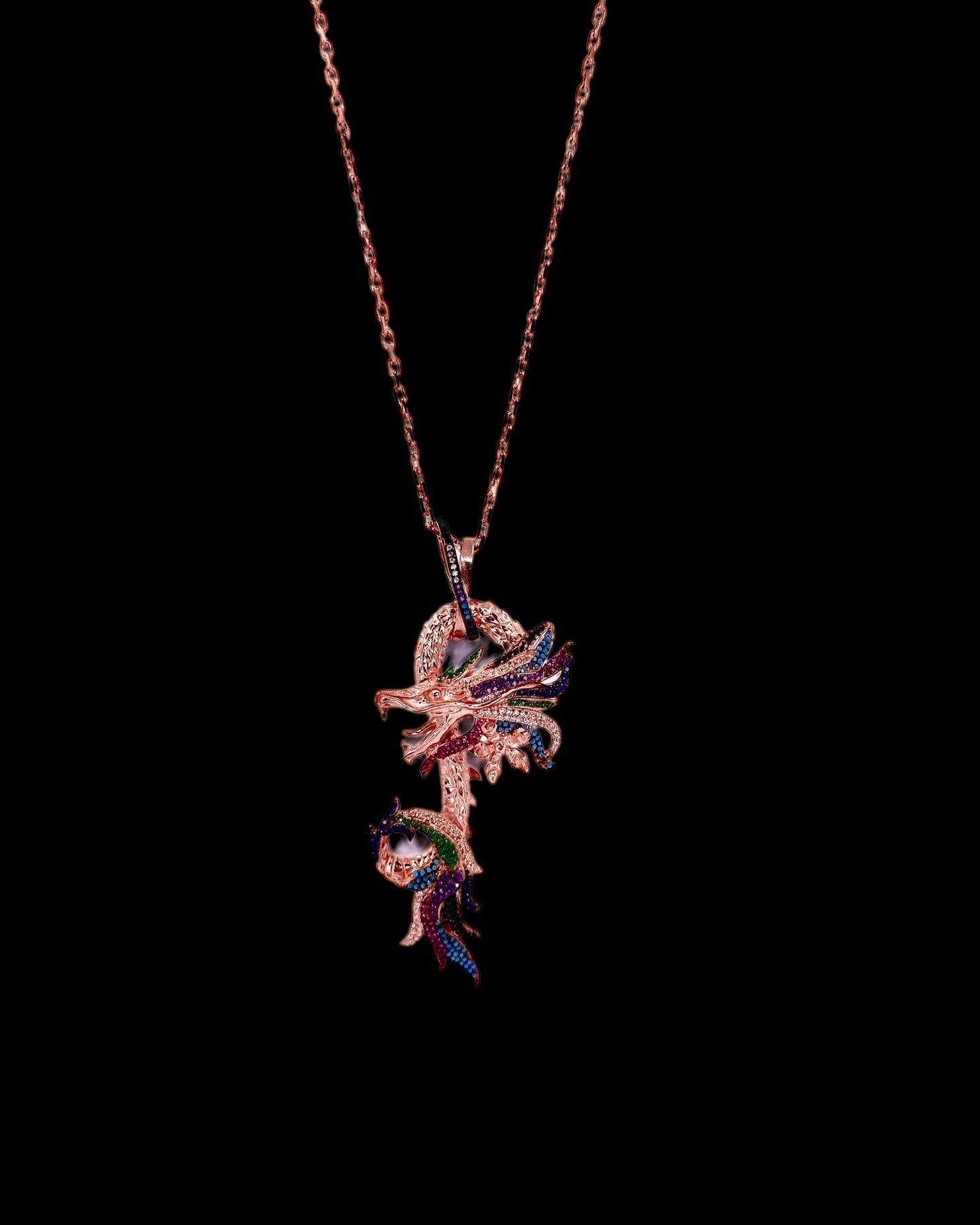 Rainbow Rose Dragon Necklace