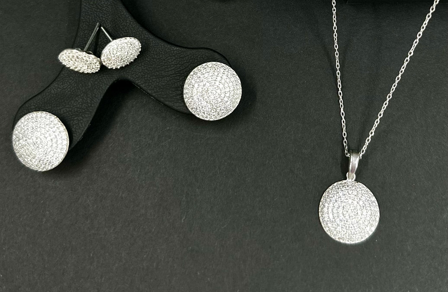 Dolunay Zirkon Taşlı Kolye Küpe Gümüş Set