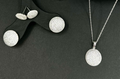 Dolunay Zirkon Taşlı Kolye Küpe Gümüş Set