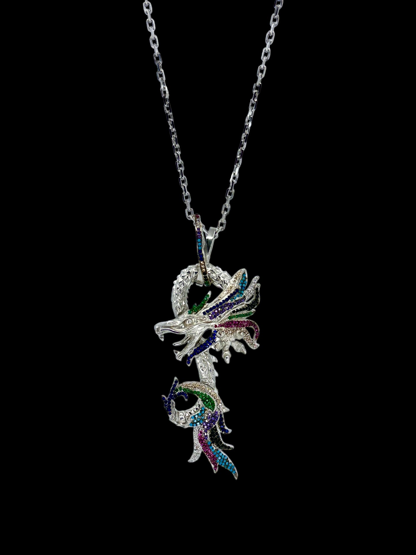 Rainbow Silver Dragon Necklace