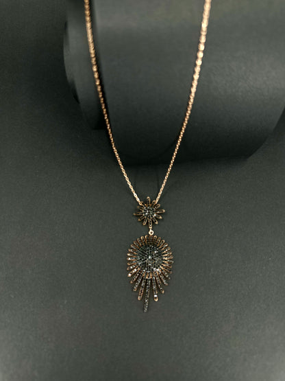 Siyah Işıltı Rose Altın Kaplama Gümüş Kolye