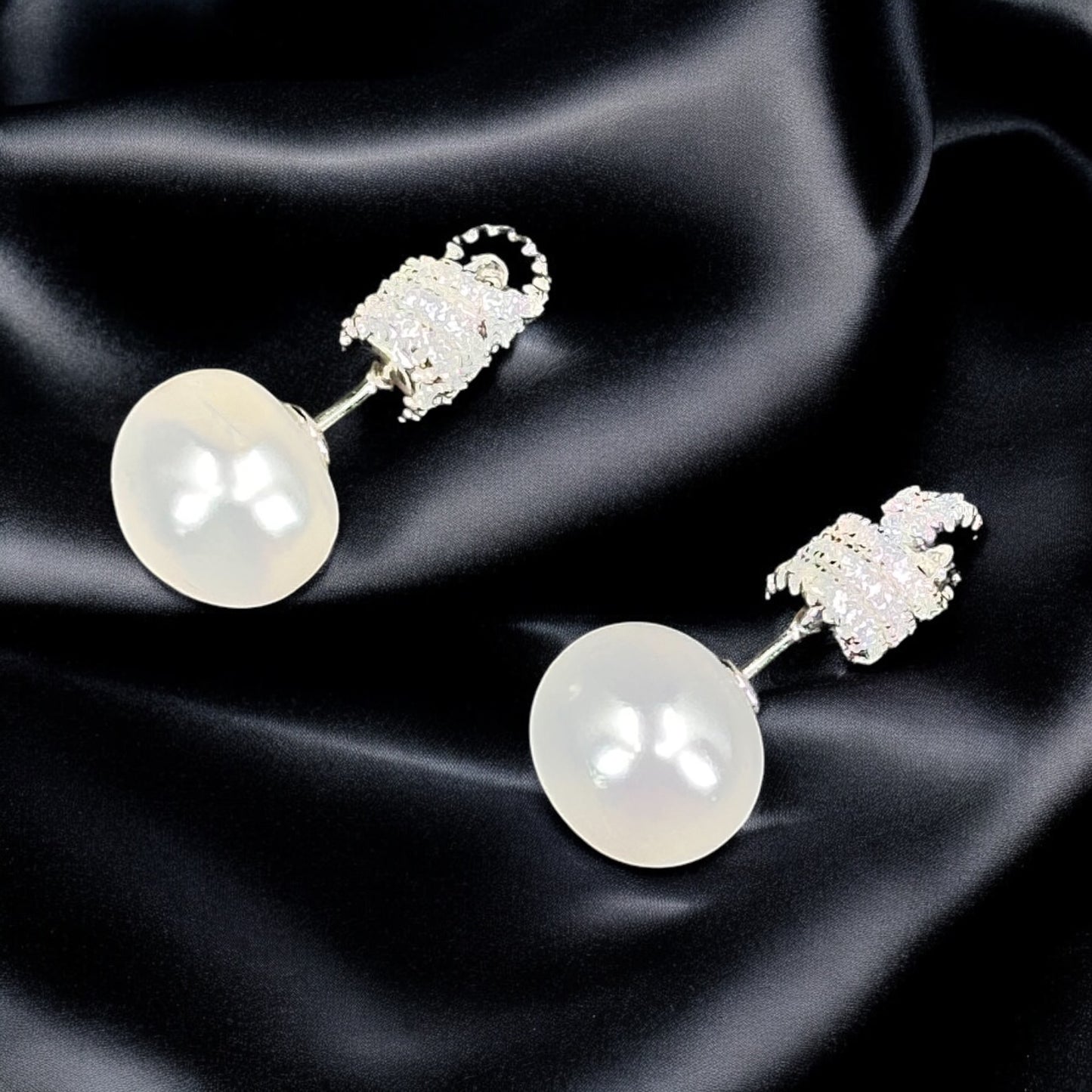 Zircon Bead Pearl Earrings