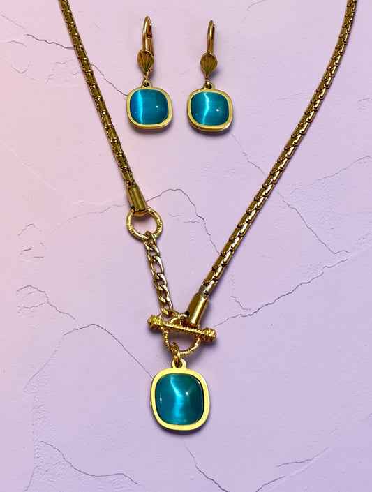 Halef Yıldız Mavi Kolye Küpe Set