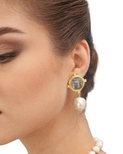 Mythical Silver Elephant Earrings with Baroque Pearls