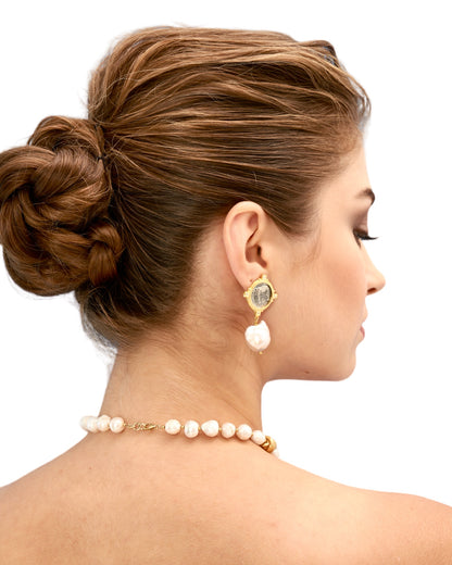Mythical Silver Elephant Earrings with Baroque Pearls