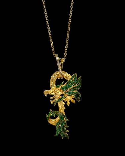 Yeşil Taşlı Gold Dragon Kolye