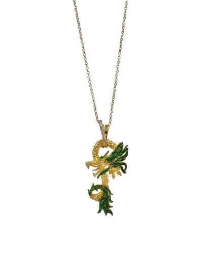 Yeşil Taşlı Gold Dragon Kolye