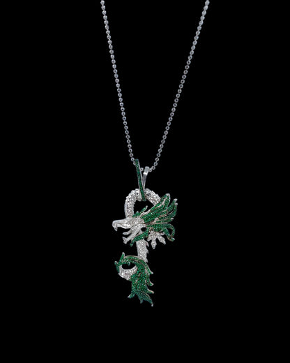 Yeşil Taşlı Silver Dragon Kolye