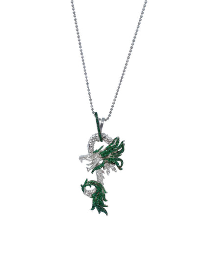 Yeşil Taşlı Silver Dragon Kolye