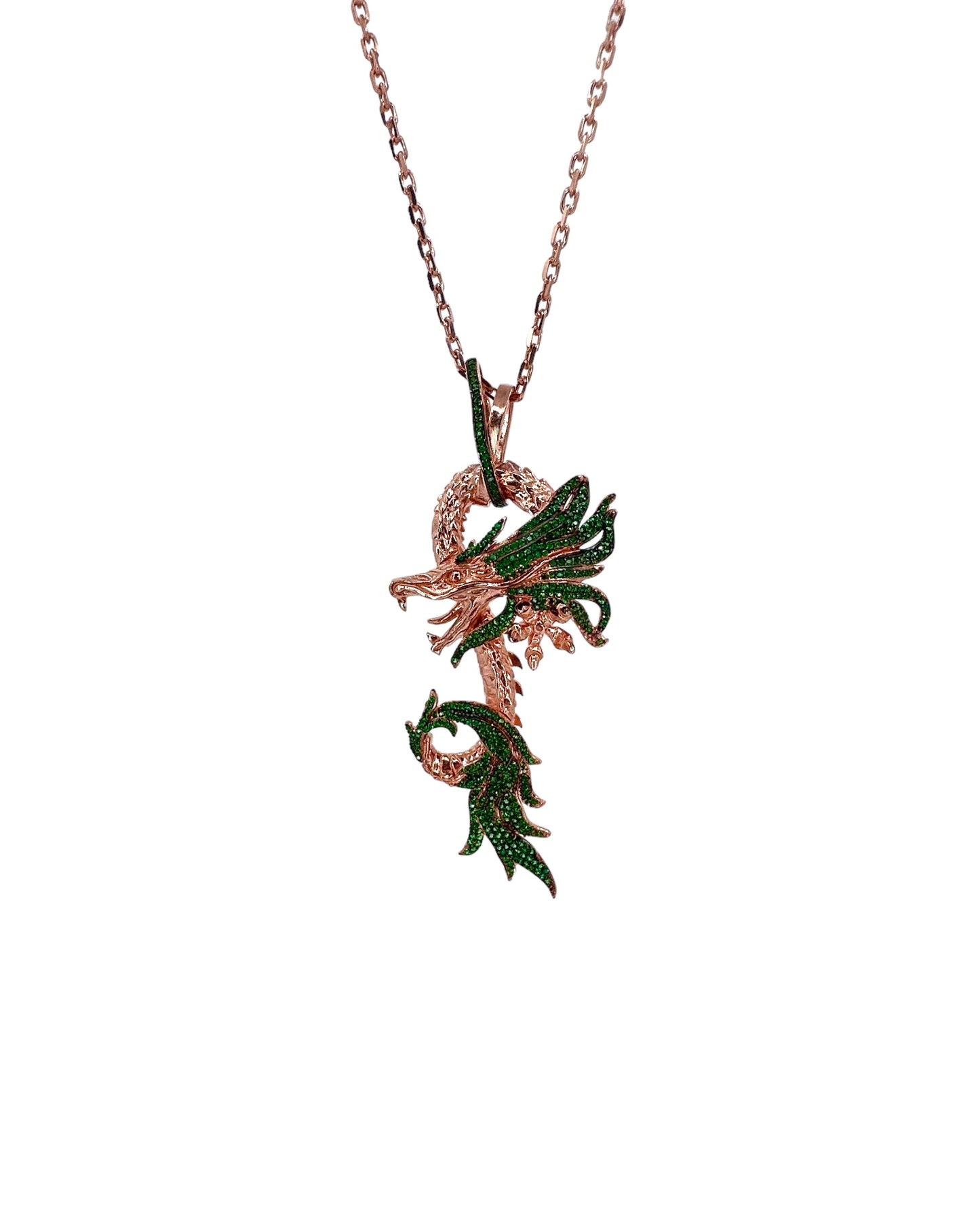 Green Stone Rose Dragon Necklace