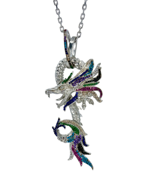 Rainbow Silver Dragon Necklace