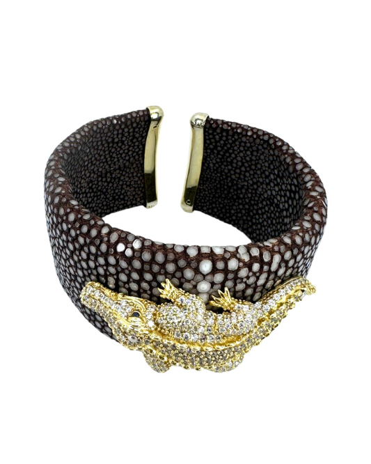 Gold Crocodile  Cuff Bracelet 
