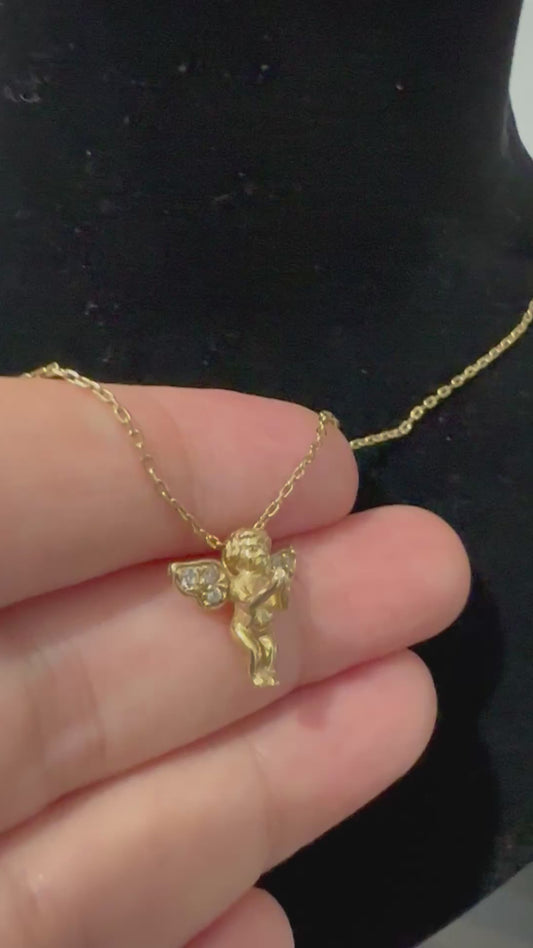 14K Matte Gold Angel Necklace