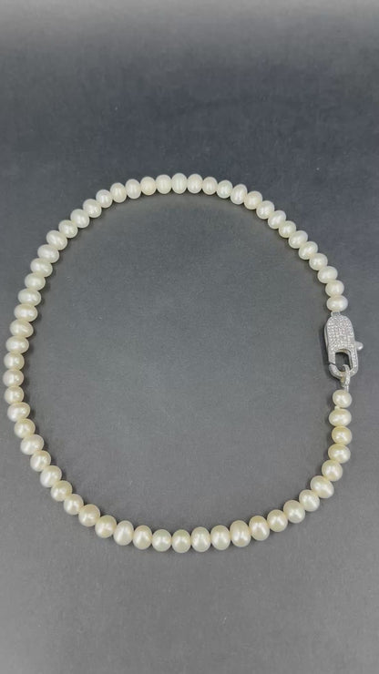 Natural Pearl Necklace with Sterling Silver Moissanite Clasp
