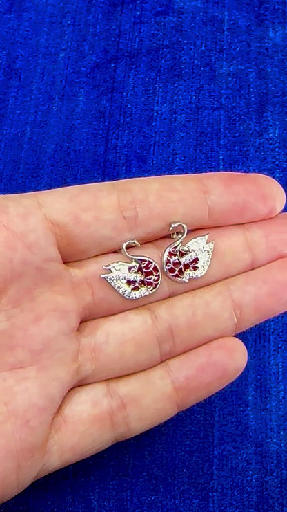 Burgundy Swan Earrings